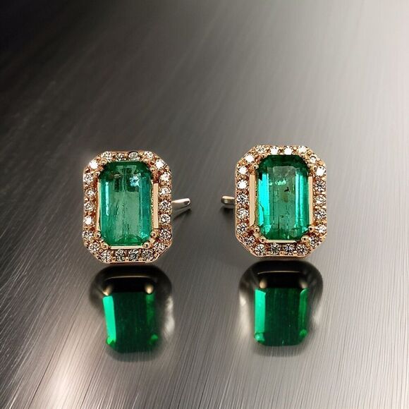 Natural Emerald Diamond Stud Earrings 14k Gold 1.85 TCW Certified $3,950 111884 - Picture 9 of 14